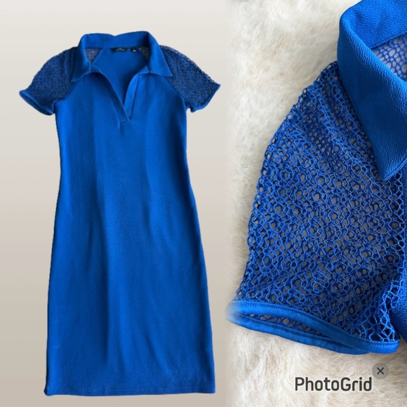 Dresses & Skirts - Y2K Midi Bodycon dress size medium in royal blue with lace sleeves